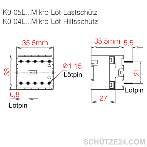 Mikro-Leistungsschütz K0-05L01 230 PCB
